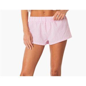 Edikted Pink & White Gingham Boxer Shorts Medium (6) Cotton Blend Elastic Waist